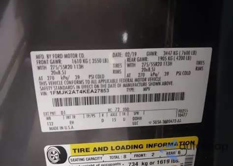 2019 Ford Expedition Max Limited z USA, uszkodzony, nr VIN 1FMJK2AT4KEA27853